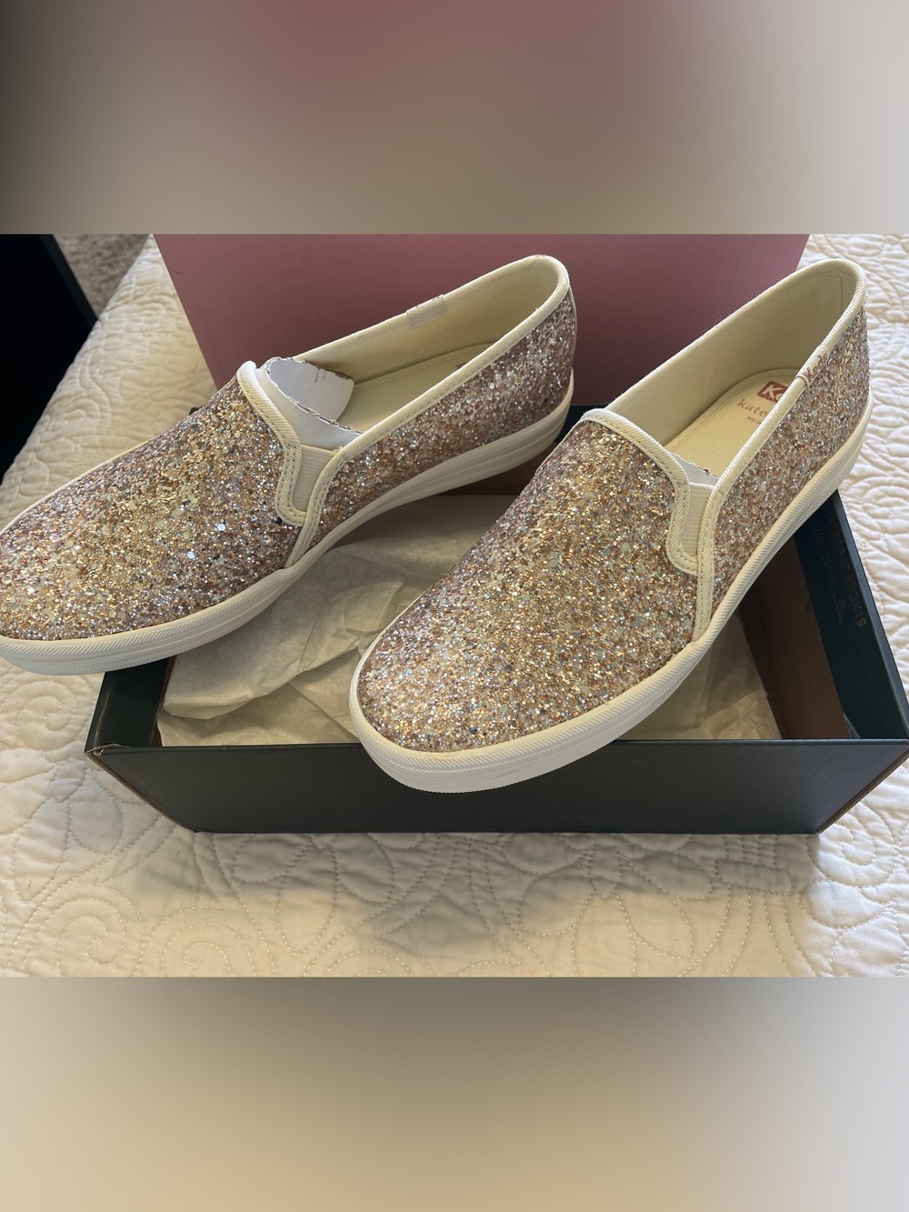 Keds x Kate Spade Sparkling Rose Gold Slip-On Loafers for Women